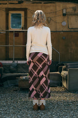 CHECK PATTERN KNIT LONG SKIRT [BROWN]