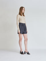 HIGH WAIST BELT BANDING HALF PANTS (6679779672182)