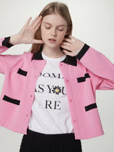 Color block knit cardigan - Pink (6671635710070)