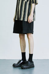 ループステッチターンアップハーフパンツ / loop stitch turn up half pants black