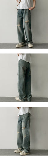 ヴィーゾデミーウォッシュドアウトデニムパンツ / VISODEMY Washed-out Denim Pants