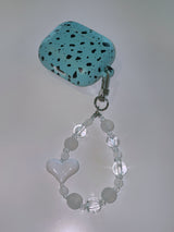 ボールドホワイトハートビーズキーリング/Bold White Heart Beads Key-ring