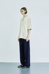 スクエアチェスト ジッパーアップ ポロニットTシャツ / square chest zipper-up polo knit t-shirt cream