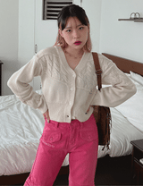 ブロック ニット カーディガン / Block knit cardigan (3color)