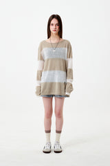 SEE THROUGH BLOCK LONG SLEEVE KNIT [BEIGE]