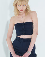 ローエッジボタンチューブトップ / Raw Edge Button Tube Top _ Navy