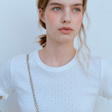 レースヘムハーフスリーブTシャツ / LACE HEM HALF SLEEVE TEE, WHITE