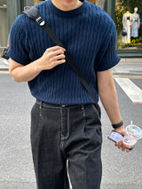 ブリーンケーブルラウンドショートスリーブニット