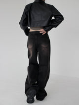 ローズレザークロップジャケット / Rose Leather Crop Jacket (2color)