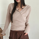 Benet snap button ribbed hoodie wrap knit