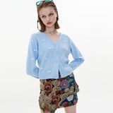 Finger Hole Ribbon Cardigan [Blue] (6612250656886)