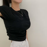 [3color/ body correction] レタリングエンボスシャーリングTシャツ