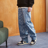 3D Monogram Rain Washing Slub Denim Pants Light Blue