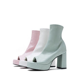 Open Toe Block Heel(White)