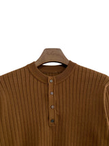 Button Placket Ribbed Knit Top (6684148334710)