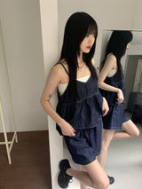 Denim Stitch V-Neck Bustier Sleeveless