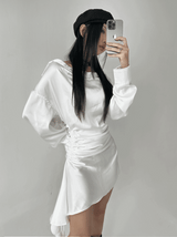 Silky shirring uncut shirt dress