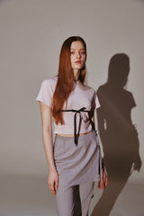 Ribbon Skirt Pants Set Gray