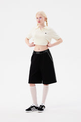ドゥードゥルチェリーハーフレングスバンディングパンツ / DOODLE CHERRY HALF LENGTH BANDING PANTS [BLACK]