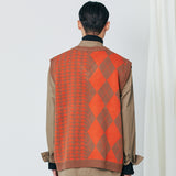 チェックニットベスト / Argyle & hound check knit vest orange