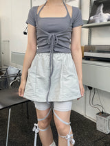ディープUネックコルセットホルターネックノースリーブセット / Deep U-neck Corset Halterneck Sleeveless Set