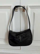 Pat Cross Leather Nylon Mini Hobo Shoulder Bag