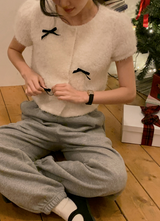 [SHOPPERMADE] クリスマスモヘアカーディガン+ベルベットリボン (3color)