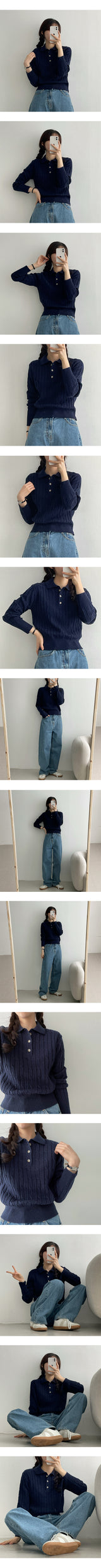 マイルズツイストブレッドボタンカラーニット / Miles Twisted Bread Button Collar Knit