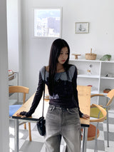 /Grace Cutting Slit See-Through Warmer Long Sleeve T-Shirt