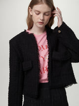 Tweed cropped jacket - Black (6671635153014)