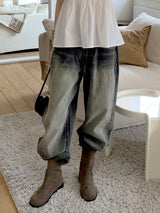 ウィサーウォッシングロングワイドデニムパンツ/ Whiser Washing Long Wide Denim Pants