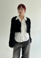 ノーボタンファークロップカーディガン/Nor Button Fur Crop Cardigan (3color)