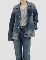 ジンチョンボクシーフィットデニムジャケット / deep blue over Fit Denim Jacket