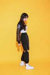 ミッションシースルークロップTシャツ/TOP(8193) motion see-through crop Tee