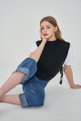 ストレートフィットロールアップ刺繍デニムパンツ / STRAIGHT FIT ROLL UP EMBROIDERY DENIM PANTS [6863]