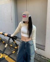 クロップフードニット