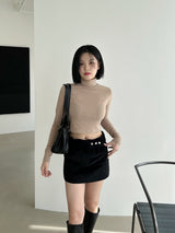 コーデュロイスリーボタンロースカート/Corduroy Three Button Low Skirt (2color)
