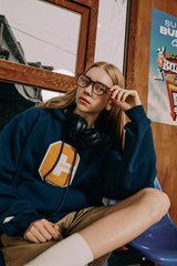 ミックスCワッペンパーカ・ネイビー［ユニセックス］/ Mix C Patch Unisex Vintage Navy Hoodie