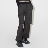 Denim Knit Blocking Pants [BLACK] (6638402568310)