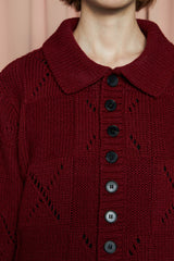 BUTTON ARGYLE KNIT JACKET / WINE