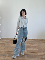 オルモストリブカラークロップジップアップ/Ulmost Rib Collar Crop Zip Up (4color)