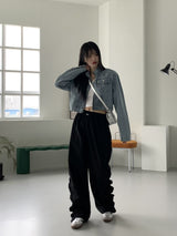 ピーバーツノーカラツーウェイジップクロップドデニムジャケット / Peeverts no-collar two-way zip cropped denim jacket