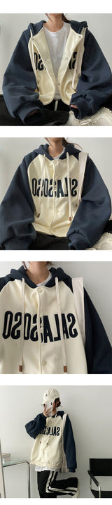 [Wool Lining] サラジャマエンブロイダリーラグランカラードフーディドジャンパー