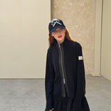 Black Leather Block Zip-up