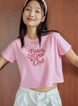 ピース＆ラブ クラブ Tシャツ / Peace&Love*Club Crop T-shirt (Pink)