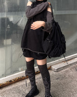 オフショルダースリットウィンドアノラックパーカー / shoulder slit wind anorak hood