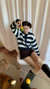 ストライプウールニットカーディガン/striped wool knit cardigan
