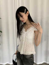 ジャケットレースパンチングy2kピンタックオフショルダースリーブレスブラウス / Jacket lace punching y2k pintuck off shoulder sleeveless blouse