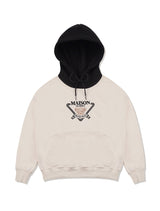 Women's Crop Bear Friends Signature Emblem Two-Tone HeavyTerry Hoodie CreamBlack(FCD3TS717W)