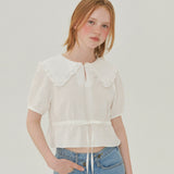 ラッフルカラークロップブラウス / RUFFLE COLLAR CROP BLOUSE_WHITE